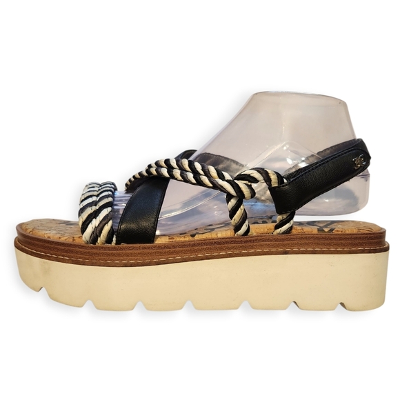 SAM EDELMAN LEATHER AND CORD PLATFORM SALDALS SZ 9.5 - Picture 6 of 9